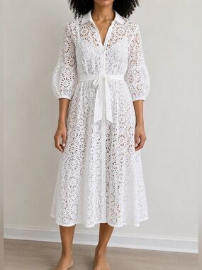 Lilly Pulitzer Mialynn Eyelet Midi Shirt Dress Cover Up White Size 4- No slip
